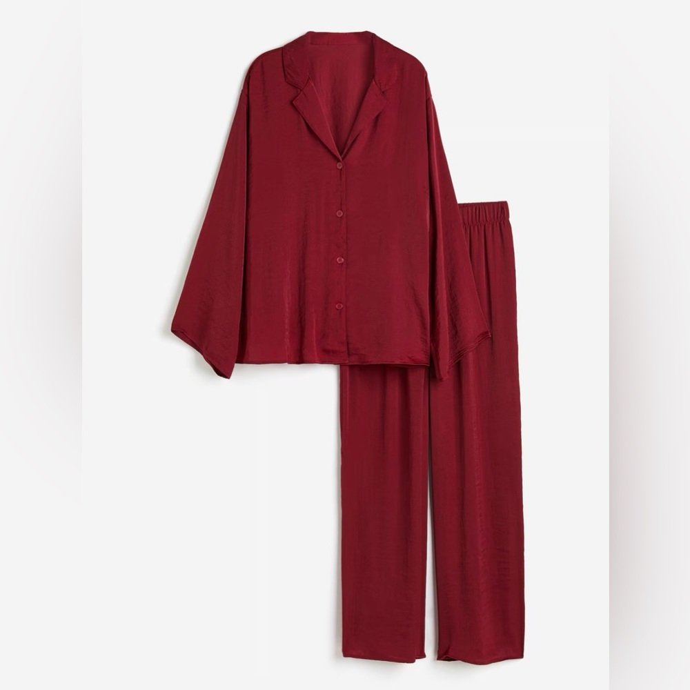 H&M Pajama Shirt + Pants - Dark Red